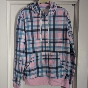 Plaid Pink and Blue Men's Hoodie